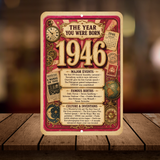 1946 The Year You Were Born Aluminum Sign – Vintage Birthday & Anniversary Gift