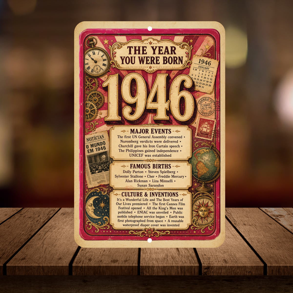 1946 The Year You Were Born Aluminum Sign – Vintage Birthday & Anniversary Gift