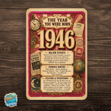 1946 The Year You Were Born Aluminum Sign – Vintage Birthday & Anniversary Gift