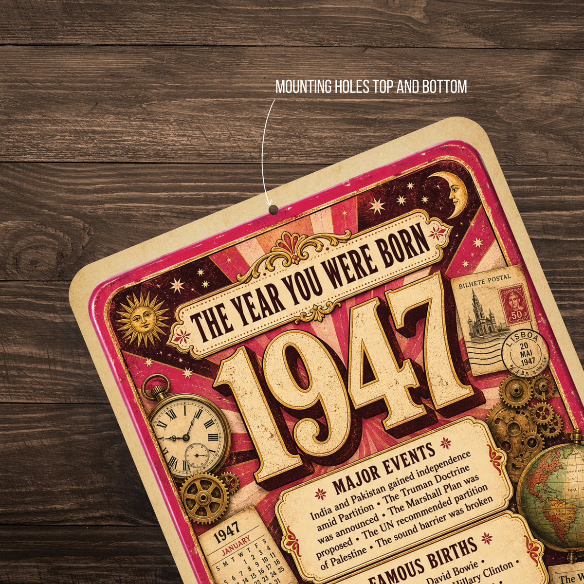 1947 The Year You Were Born Aluminum Sign – Vintage Birthday & Anniversary Gift