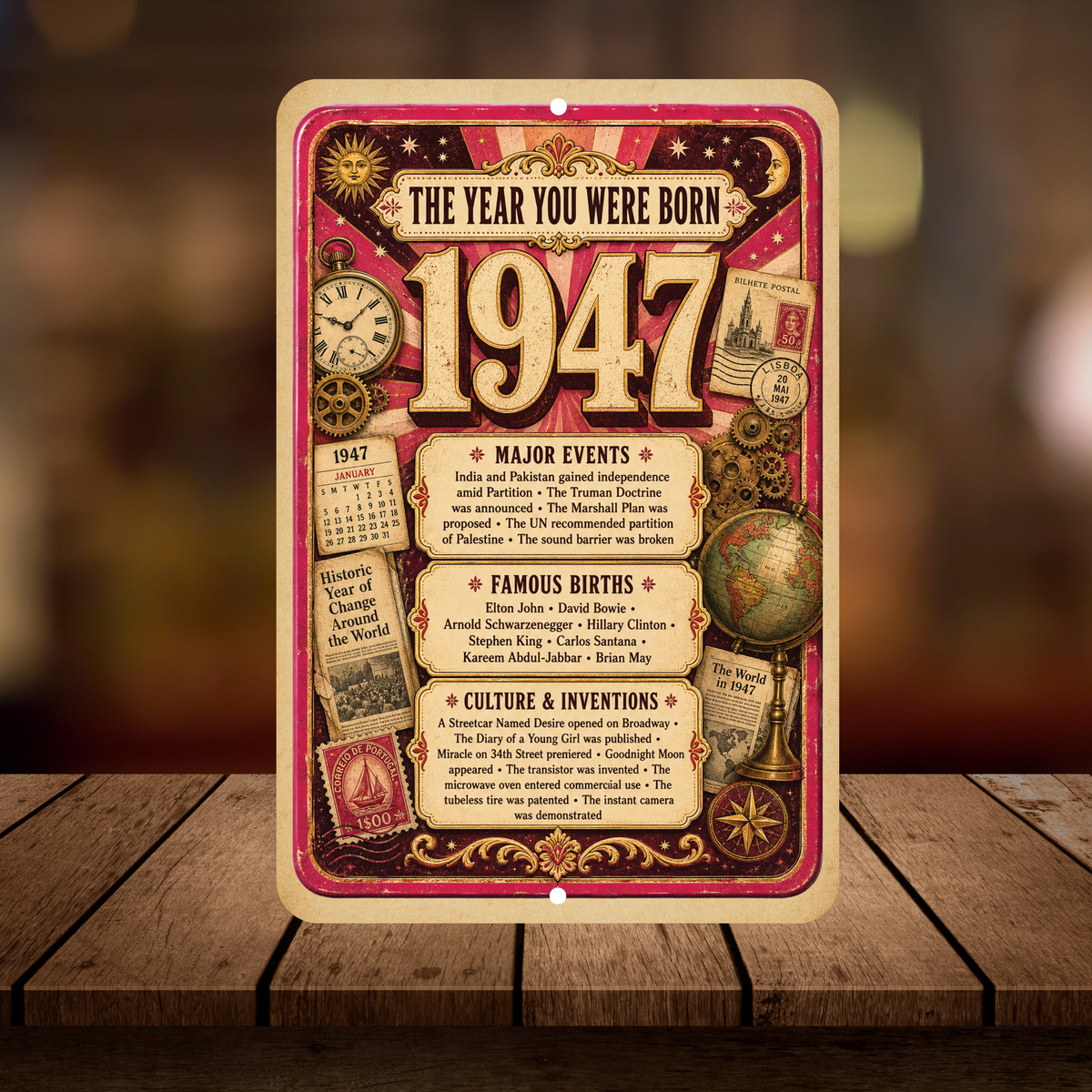 1947 The Year You Were Born Aluminum Sign – Vintage Birthday & Anniversary Gift