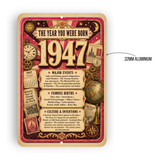 1947 The Year You Were Born Aluminum Sign – Vintage Birthday & Anniversary Gift