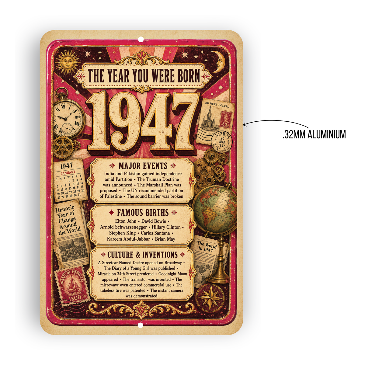 1947 The Year You Were Born Aluminum Sign – Vintage Birthday & Anniversary Gift