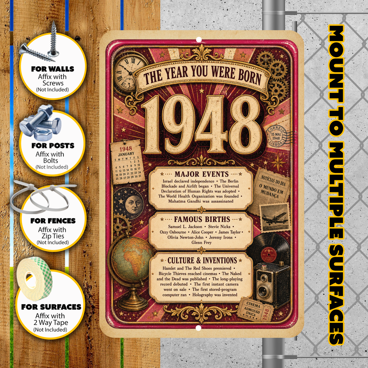 1948 The Year You Were Born Aluminum Sign – Vintage Birthday & Anniversary Gift