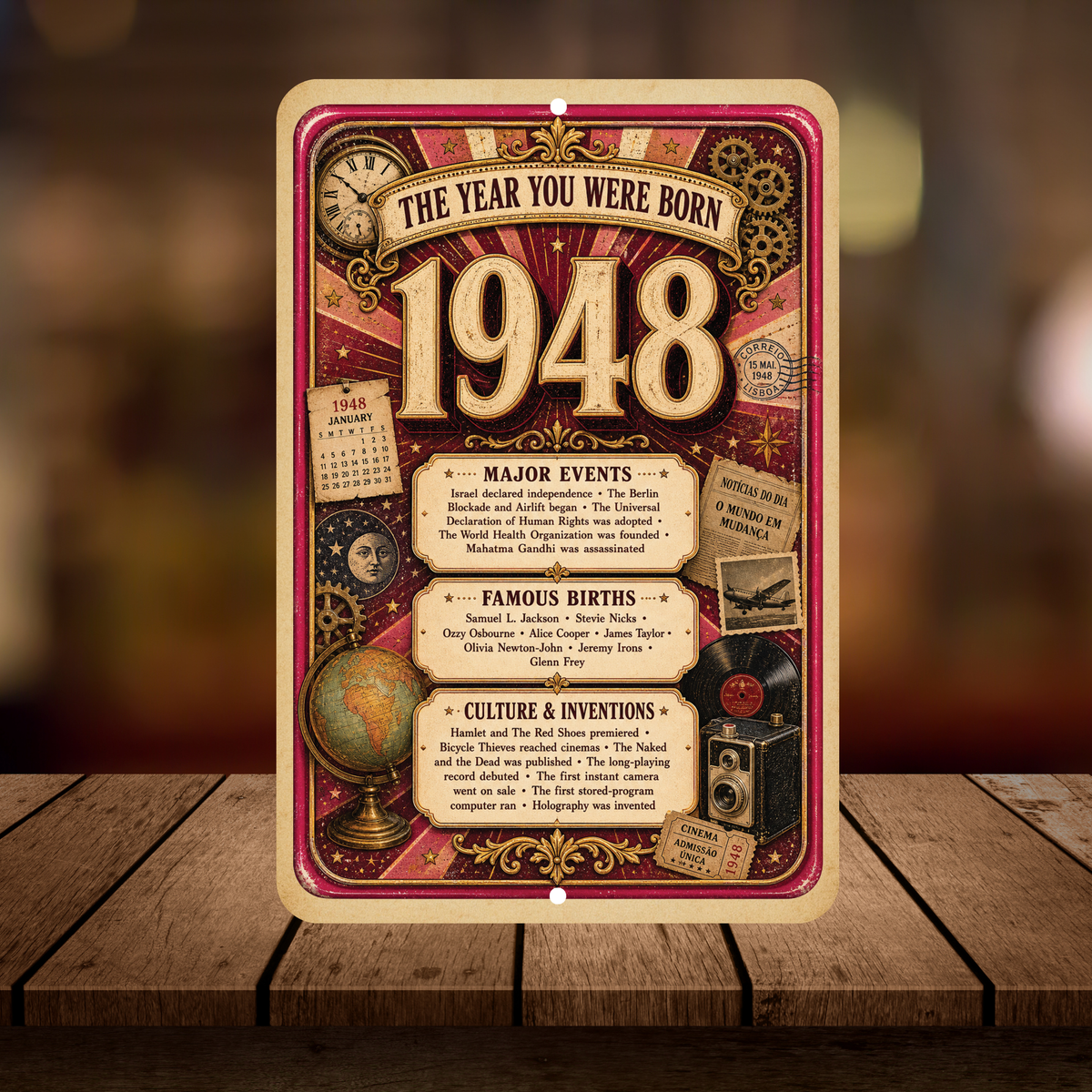1948 The Year You Were Born Aluminum Sign – Vintage Birthday & Anniversary Gift
