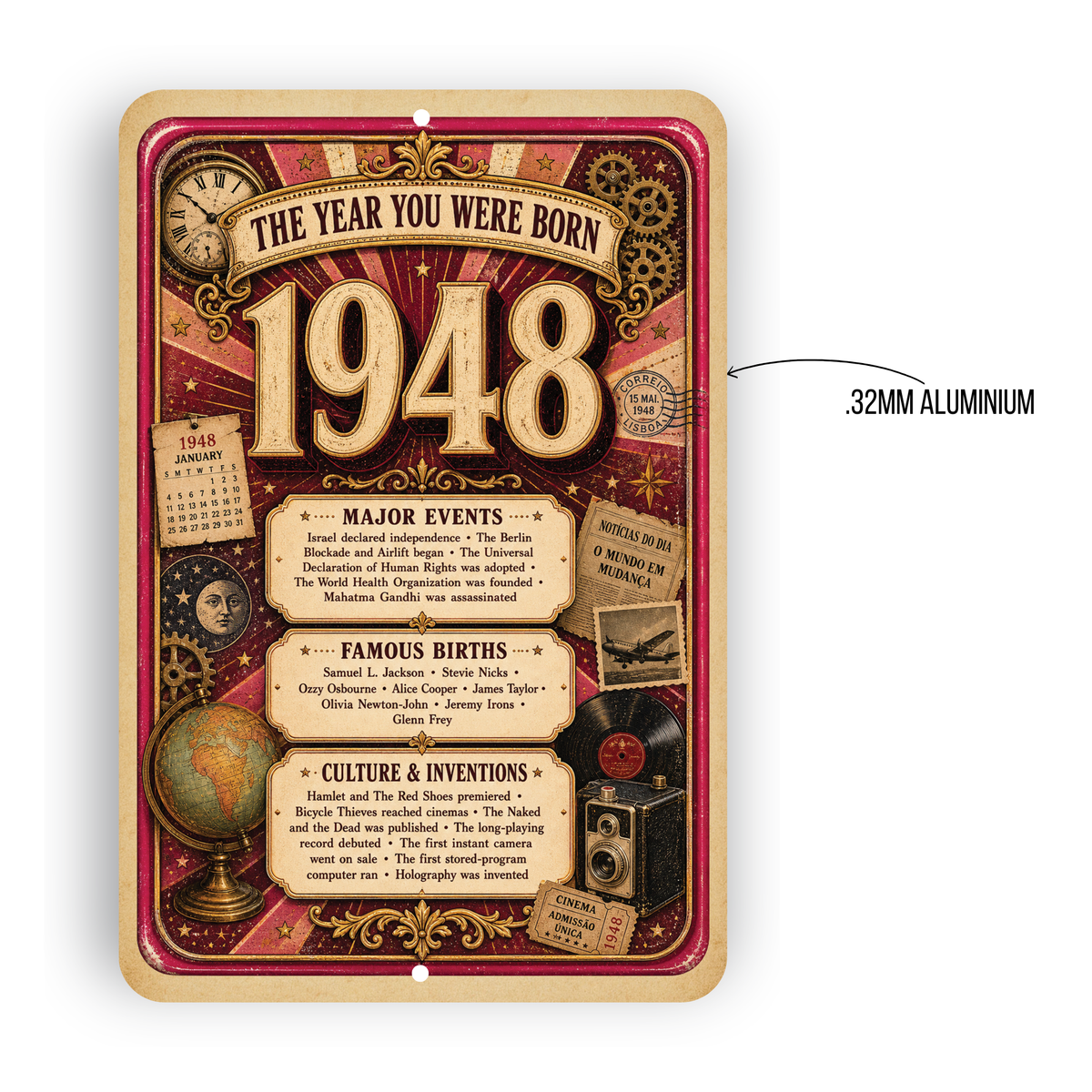 1948 The Year You Were Born Aluminum Sign – Vintage Birthday & Anniversary Gift