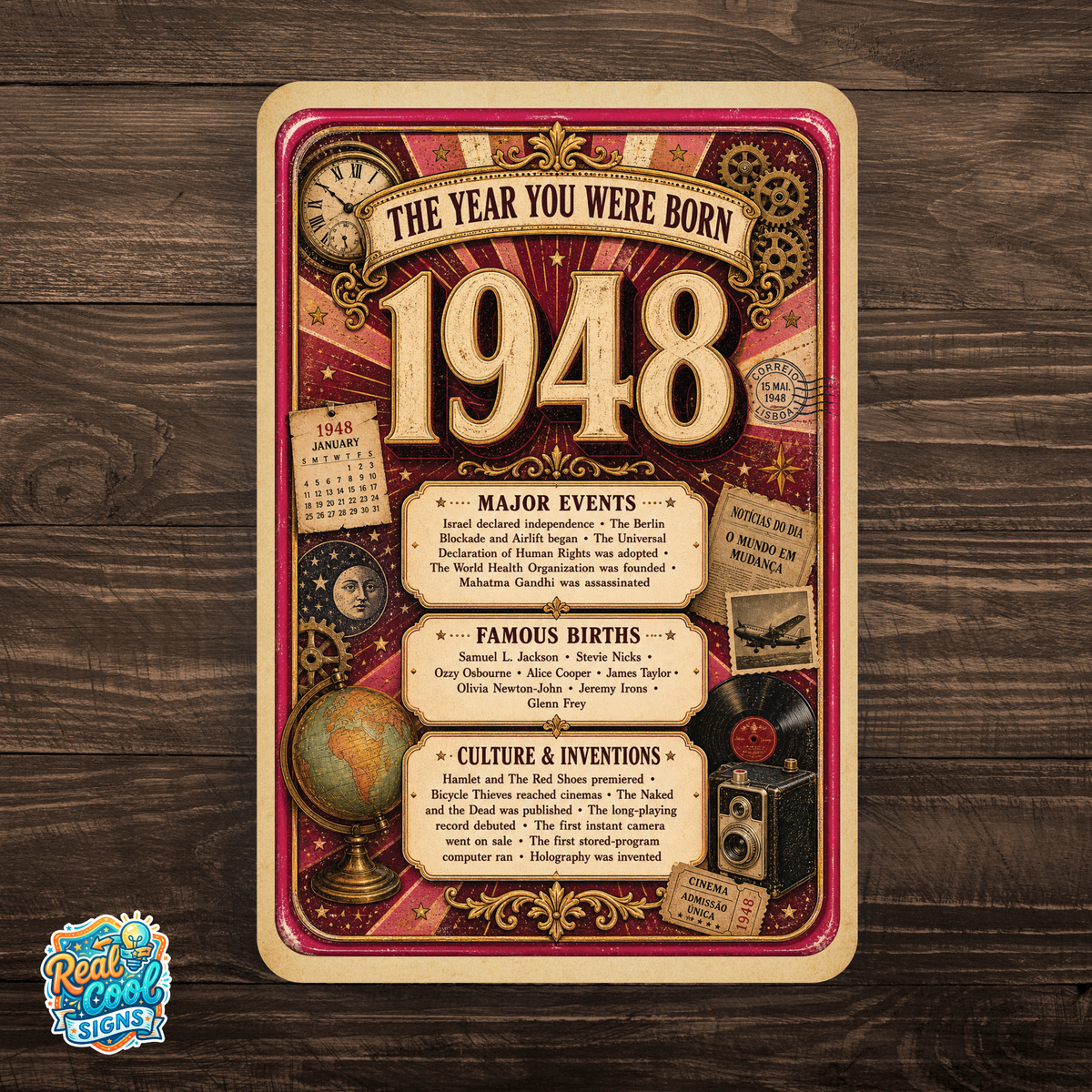 1948 The Year You Were Born Aluminum Sign – Vintage Birthday & Anniversary Gift