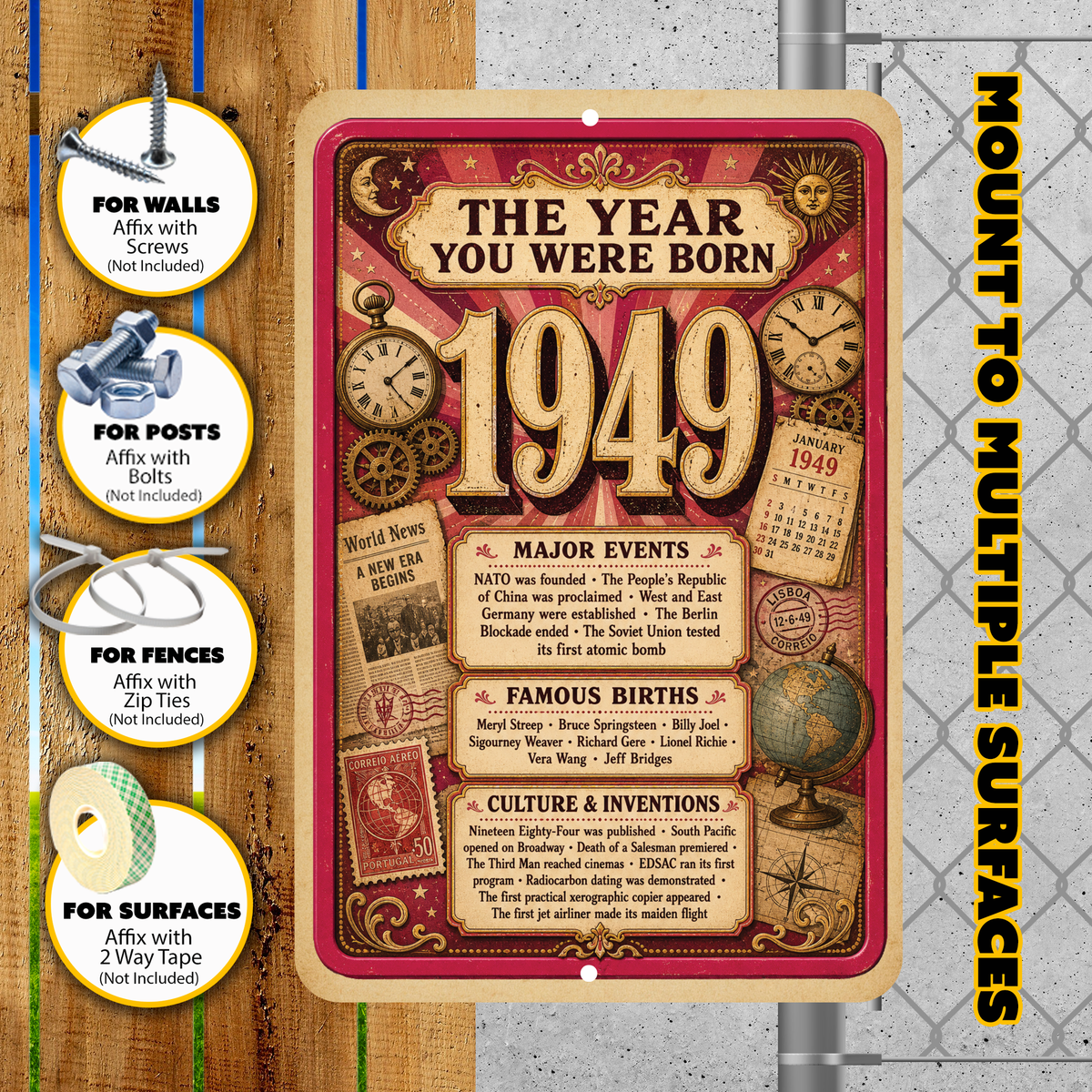 1949 The Year You Were Born Aluminum Sign – Vintage Birthday & Anniversary Gift