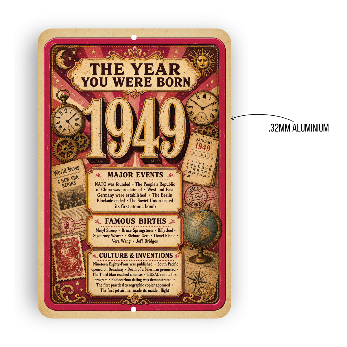 1949 The Year You Were Born Aluminum Sign – Vintage Birthday & Anniversary Gift