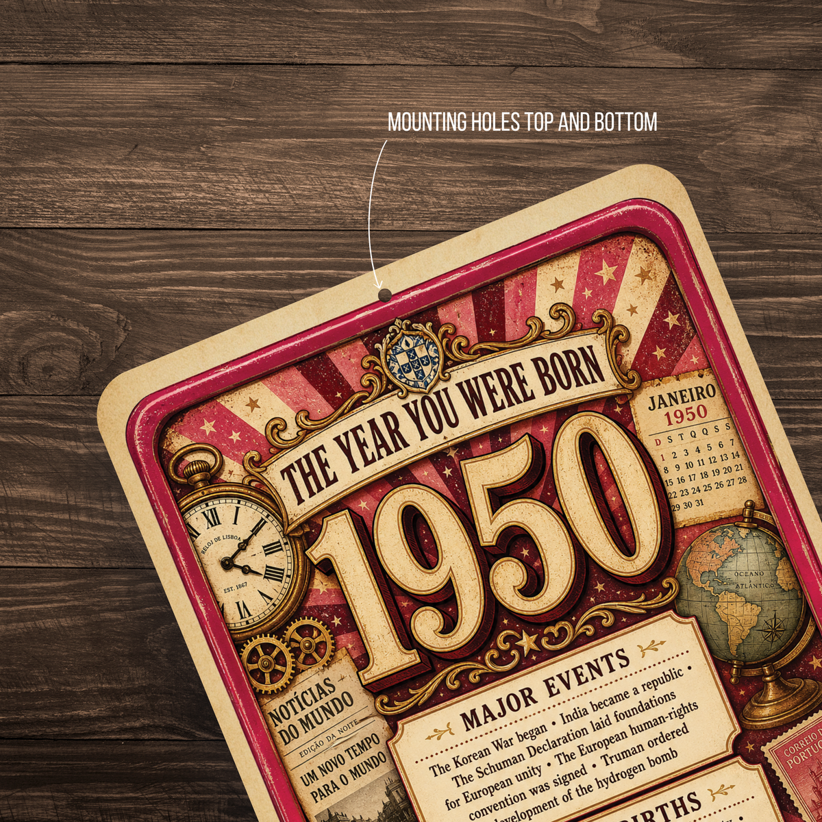 1950 The Year You Were Born Aluminum Sign – Vintage Birthday & Anniversary Gift