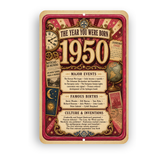 1950 The Year You Were Born Aluminum Sign – Vintage Birthday & Anniversary Gift