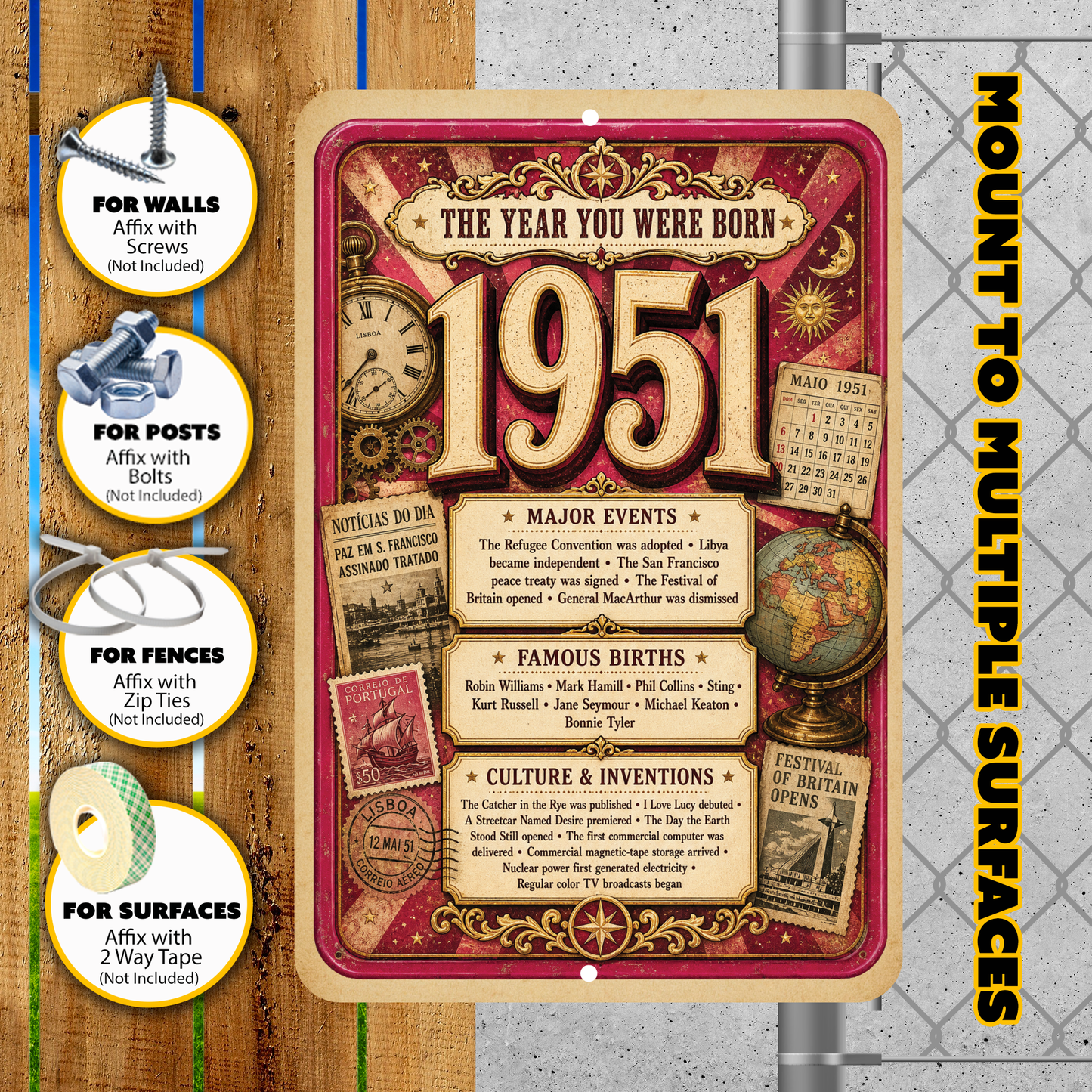 1951 The Year You Were Born Aluminum Sign – Vintage Birthday & Anniversary Gift