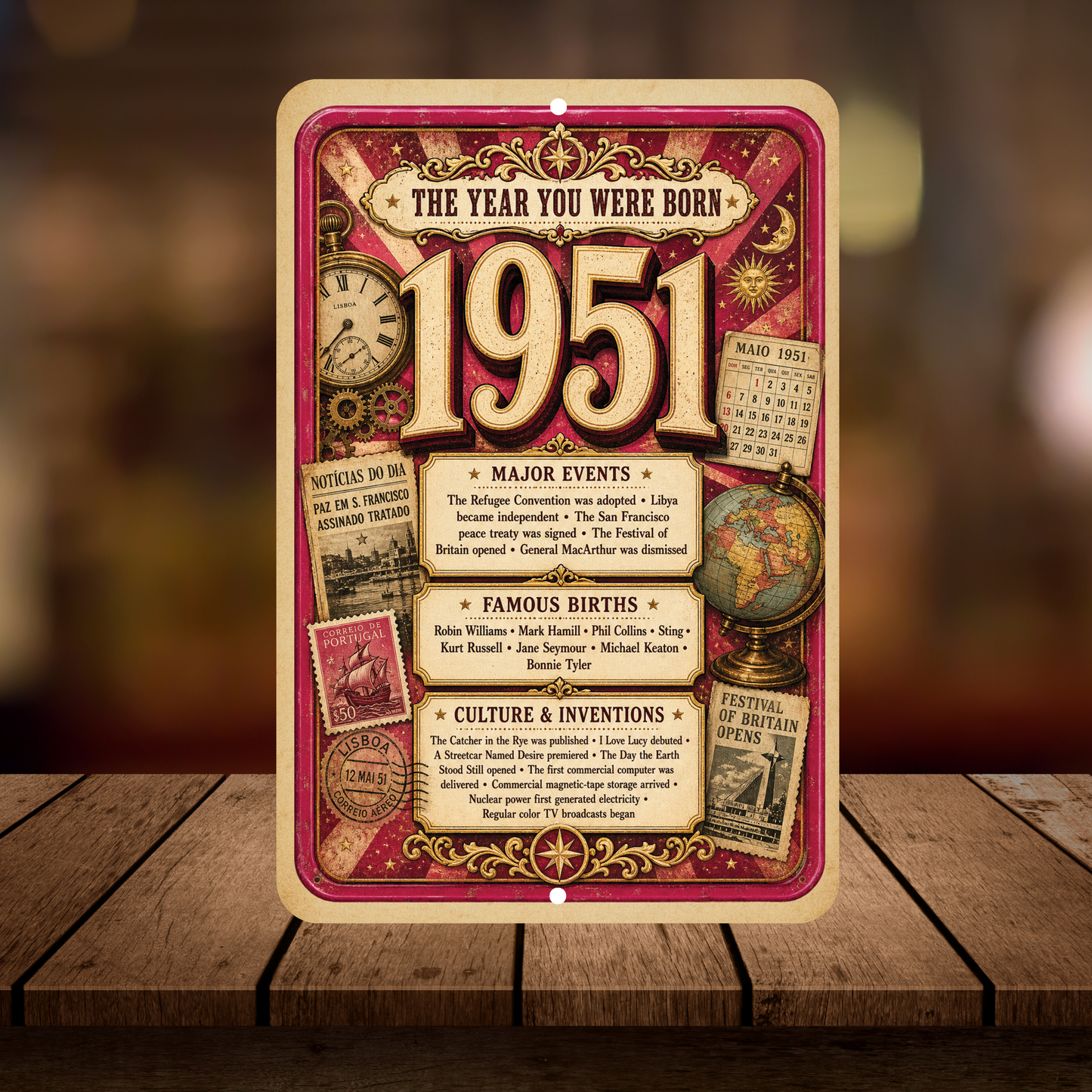 1951 The Year You Were Born Aluminum Sign – Vintage Birthday & Anniversary Gift