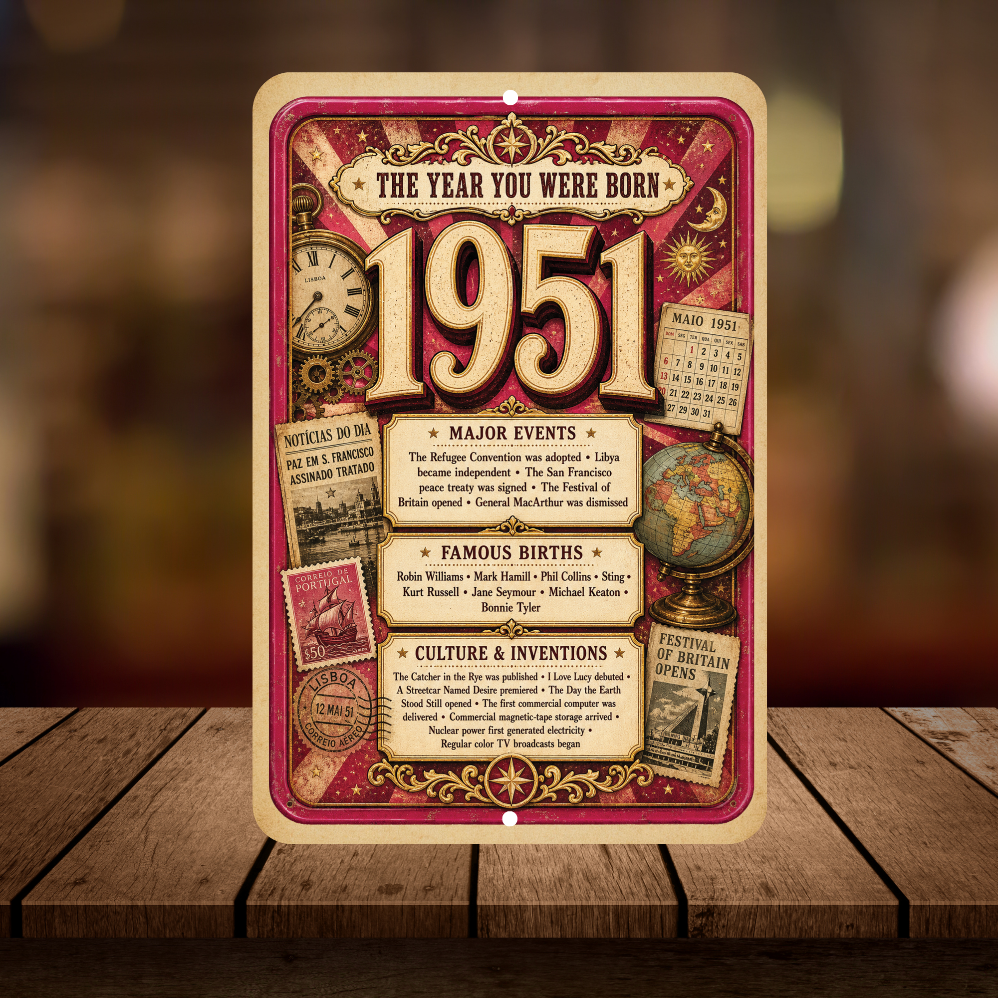 1951 The Year You Were Born Aluminum Sign – Vintage Birthday & Anniversary Gift