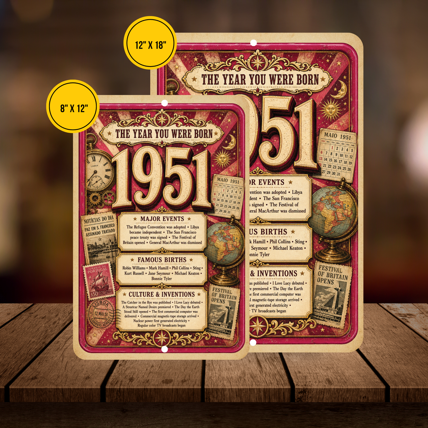 1951 The Year You Were Born Aluminum Sign – Vintage Birthday & Anniversary Gift