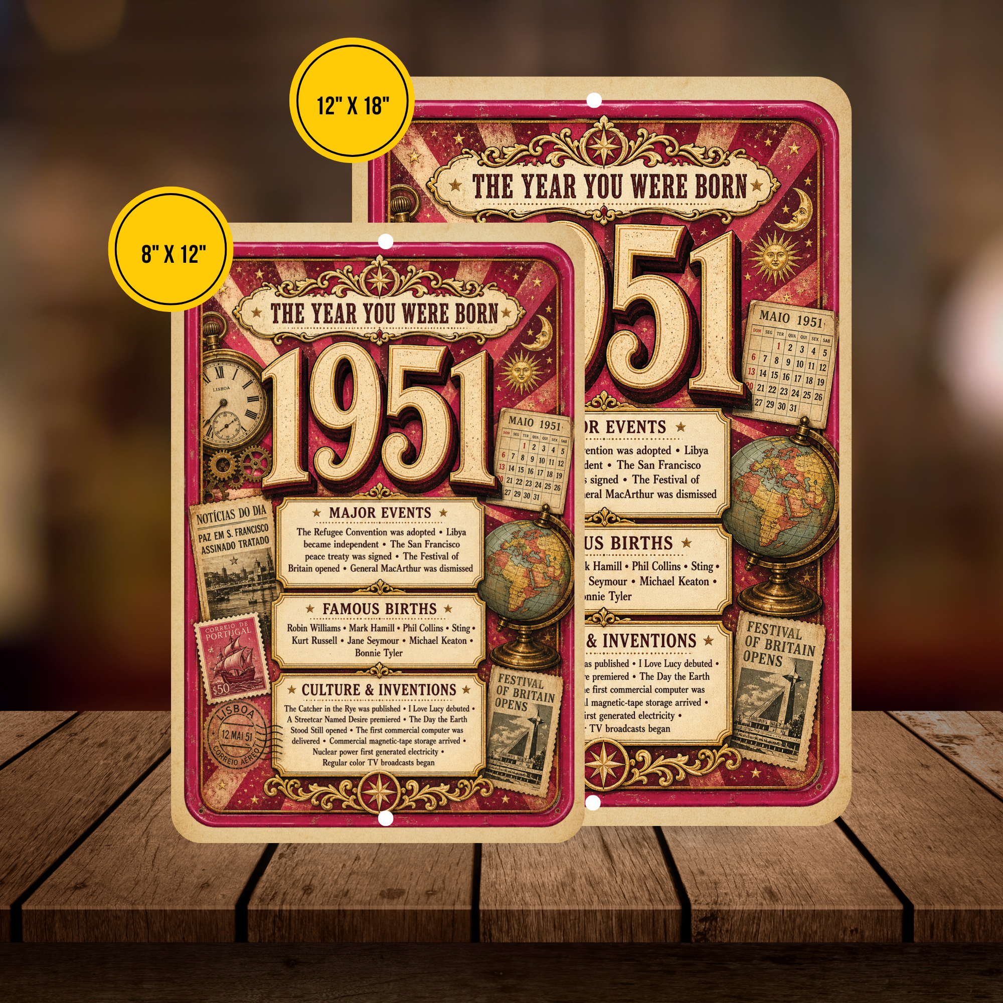 1951 The Year You Were Born Aluminum Sign – Vintage Birthday & Anniversary Gift