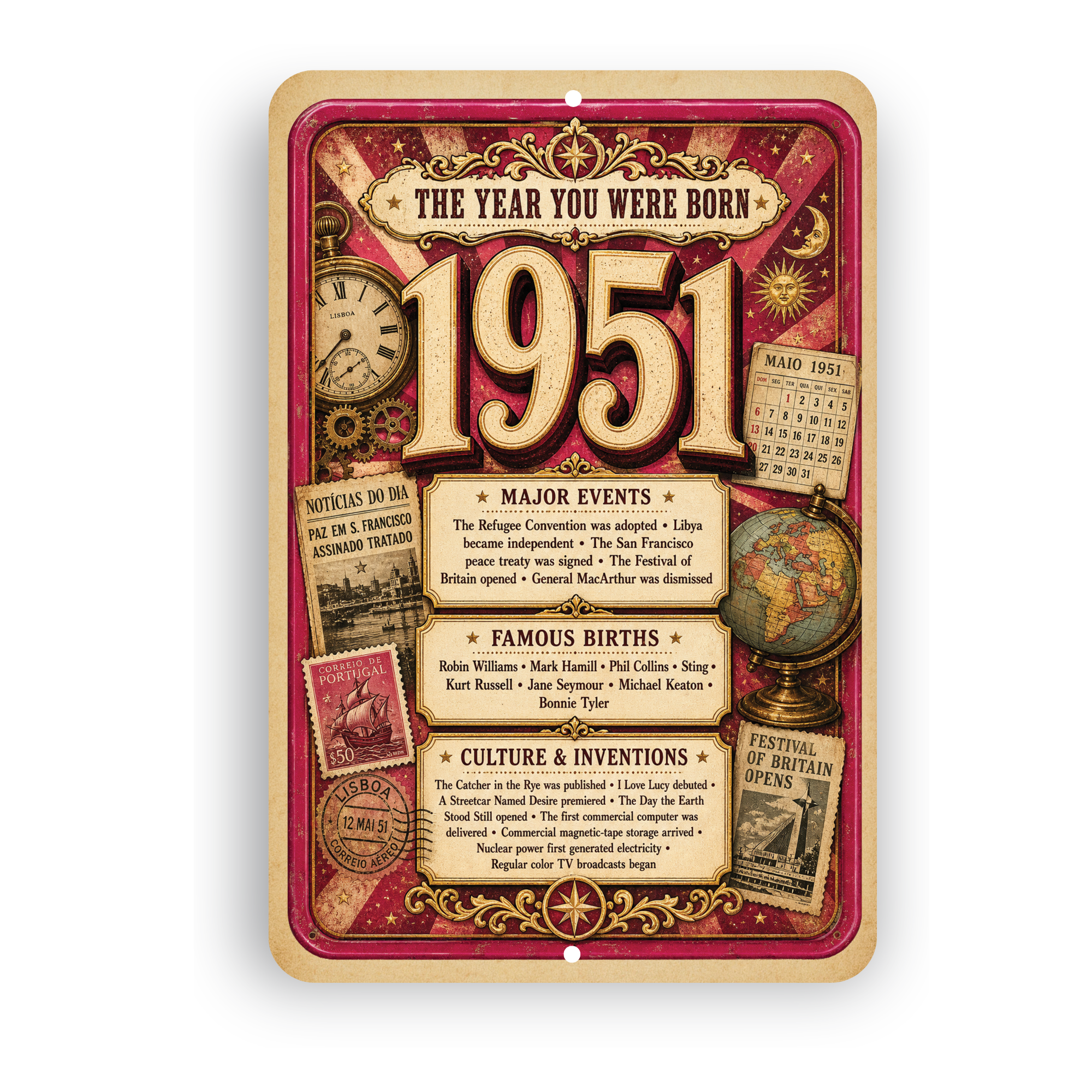 1951 The Year You Were Born Aluminum Sign – Vintage Birthday & Anniversary Gift