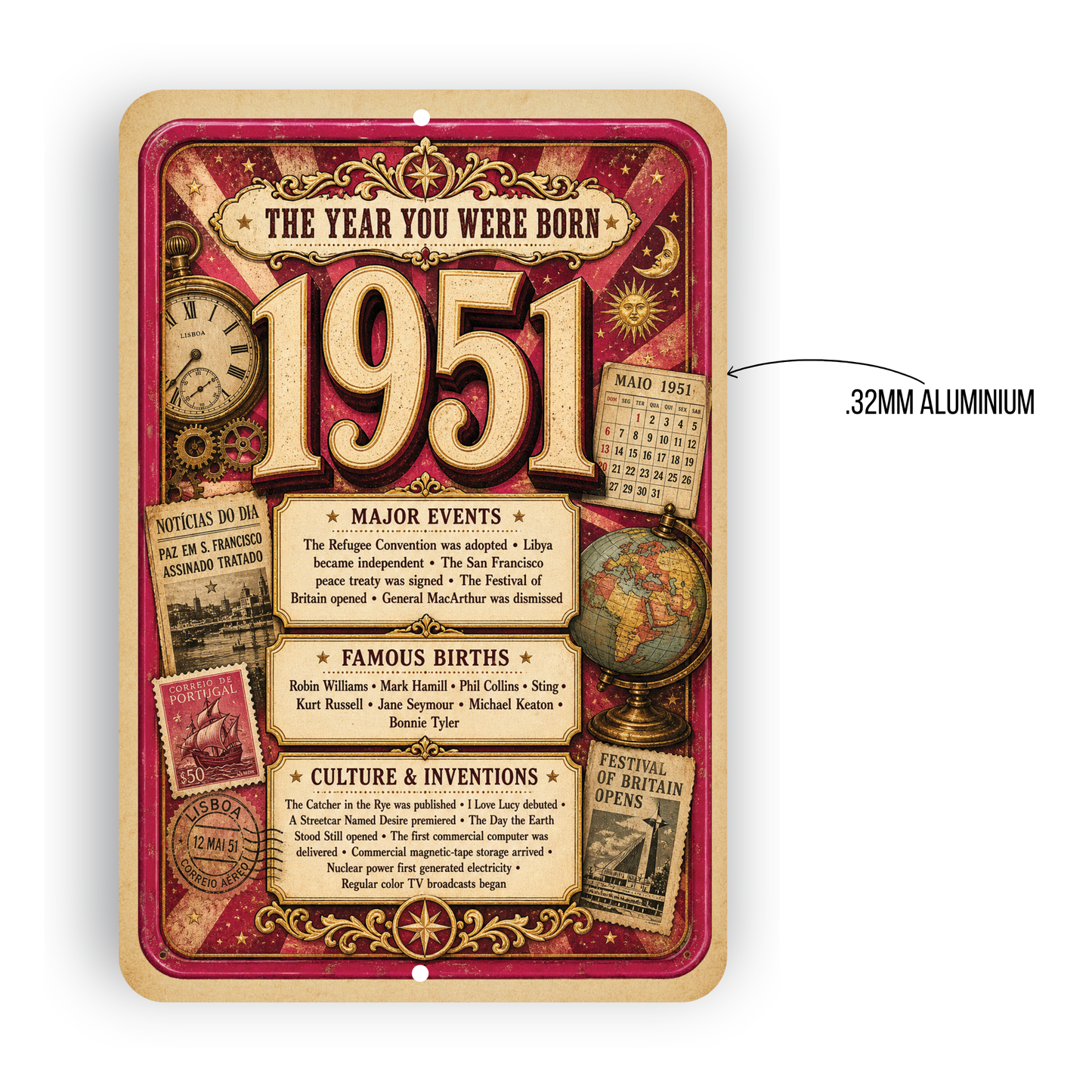 1951 The Year You Were Born Aluminum Sign – Vintage Birthday & Anniversary Gift
