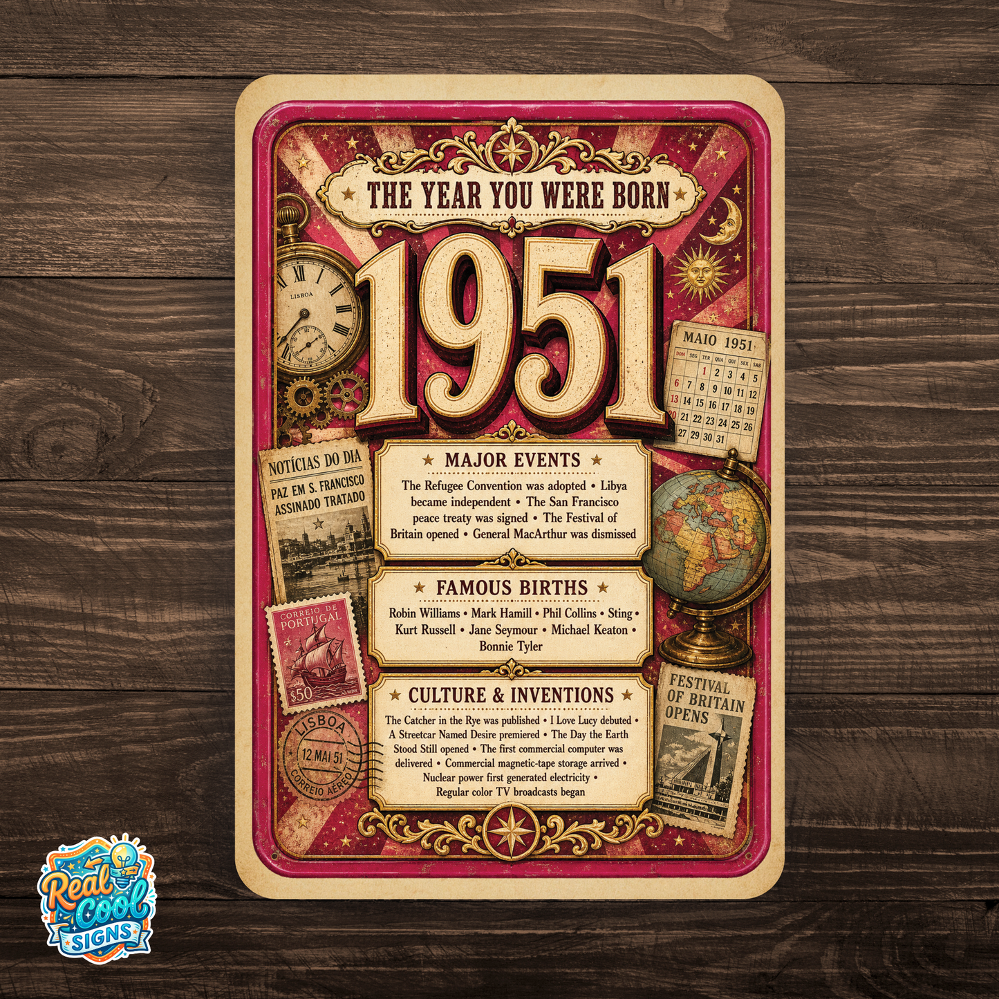1951 The Year You Were Born Aluminum Sign – Vintage Birthday & Anniversary Gift