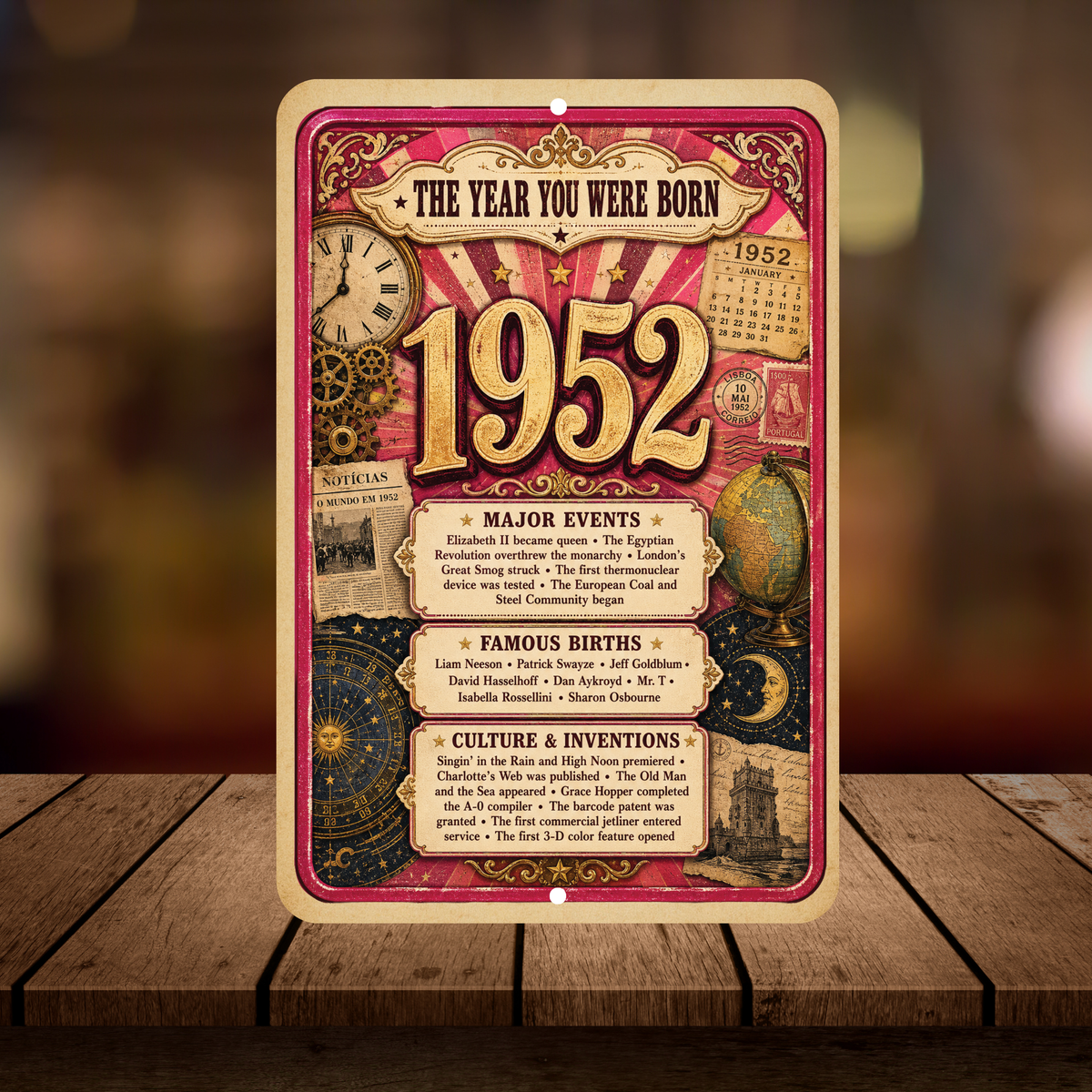 1952 The Year You Were Born Aluminum Sign – Vintage Birthday & Anniversary Gift