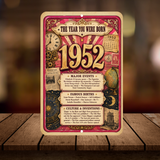 1952 The Year You Were Born Aluminum Sign – Vintage Birthday & Anniversary Gift