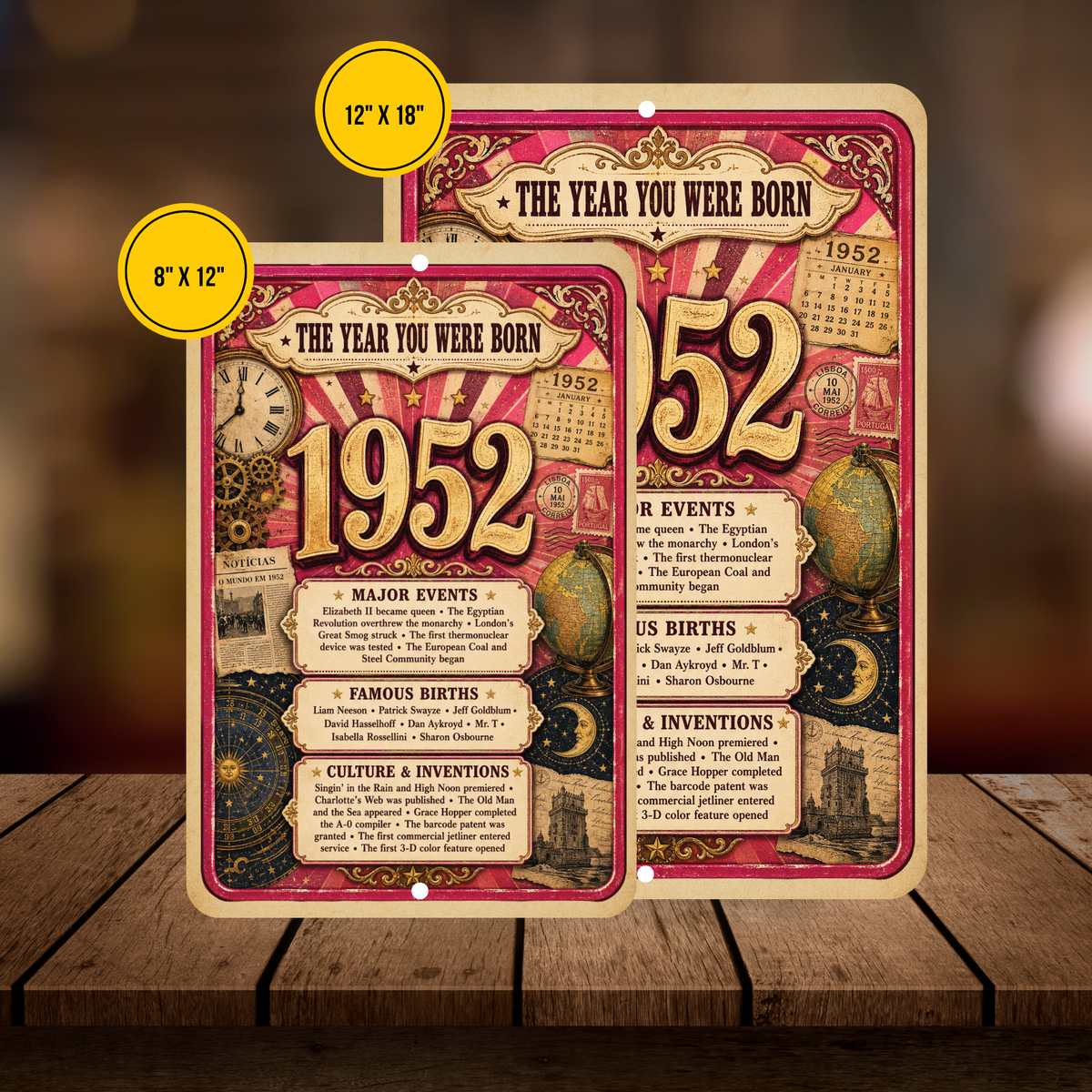 1952 The Year You Were Born Aluminum Sign – Vintage Birthday & Anniversary Gift