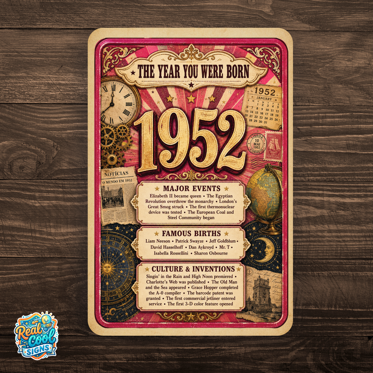 1952 The Year You Were Born Aluminum Sign – Vintage Birthday & Anniversary Gift