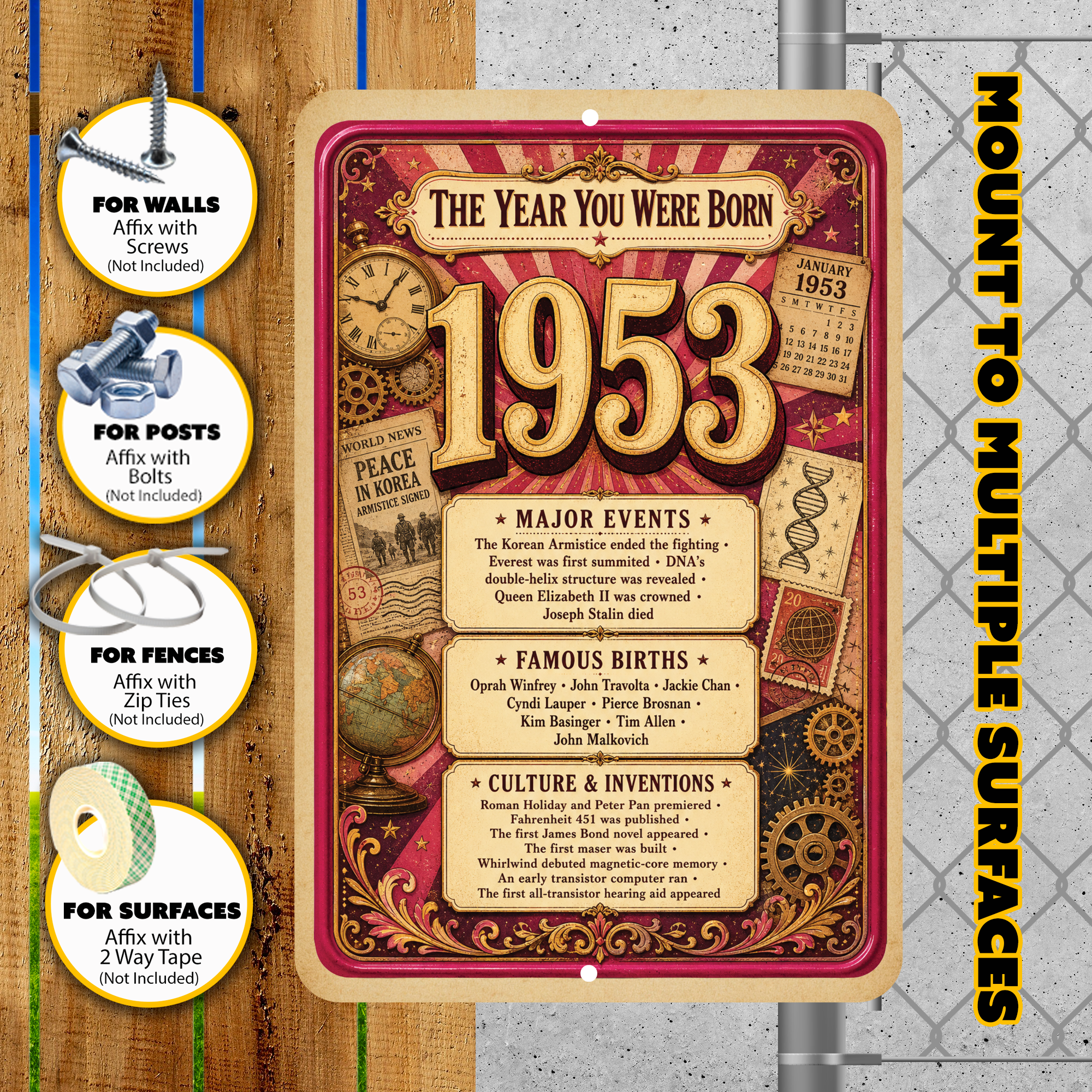 1953 The Year You Were Born Aluminum Sign – Vintage Birthday & Anniversary Gift
