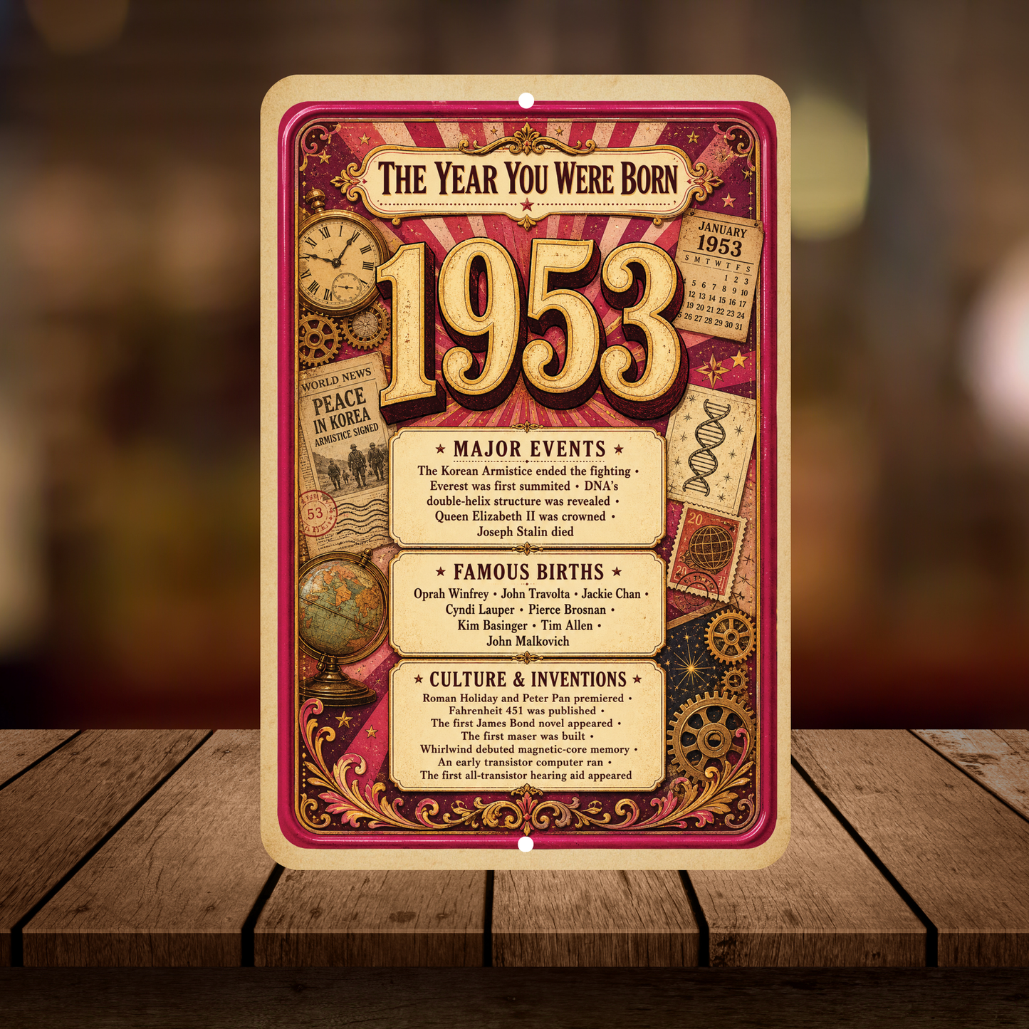 1953 The Year You Were Born Aluminum Sign – Vintage Birthday & Anniversary Gift