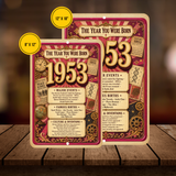 1953 The Year You Were Born Aluminum Sign – Vintage Birthday & Anniversary Gift