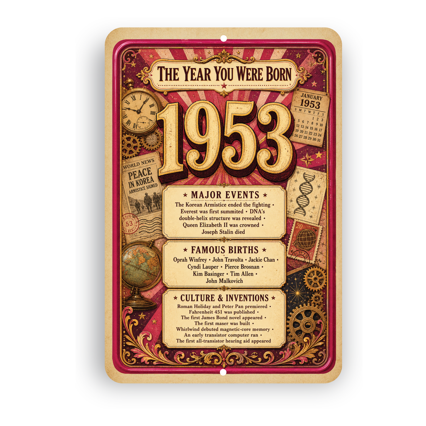 1953 The Year You Were Born Aluminum Sign – Vintage Birthday & Anniversary Gift