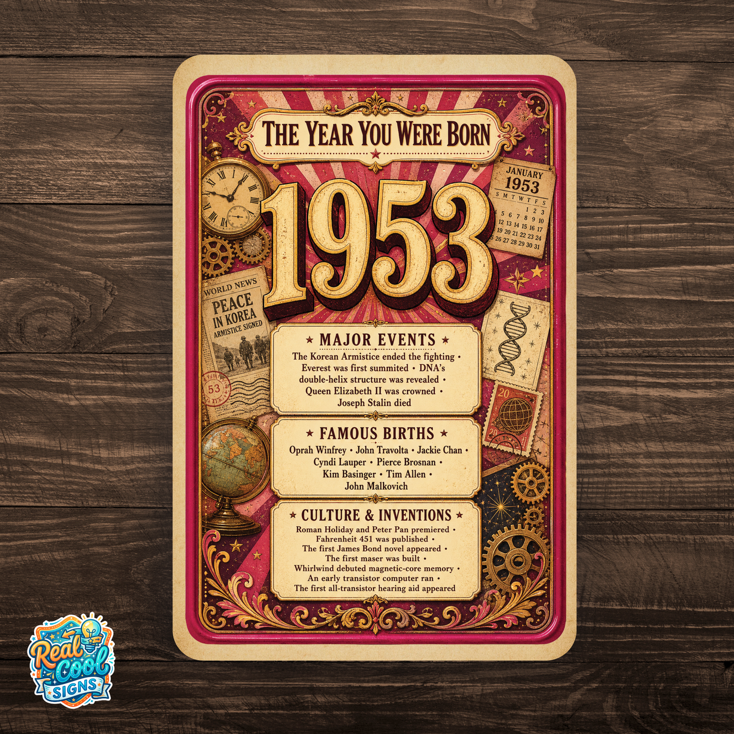 1953 The Year You Were Born Aluminum Sign – Vintage Birthday & Anniversary Gift