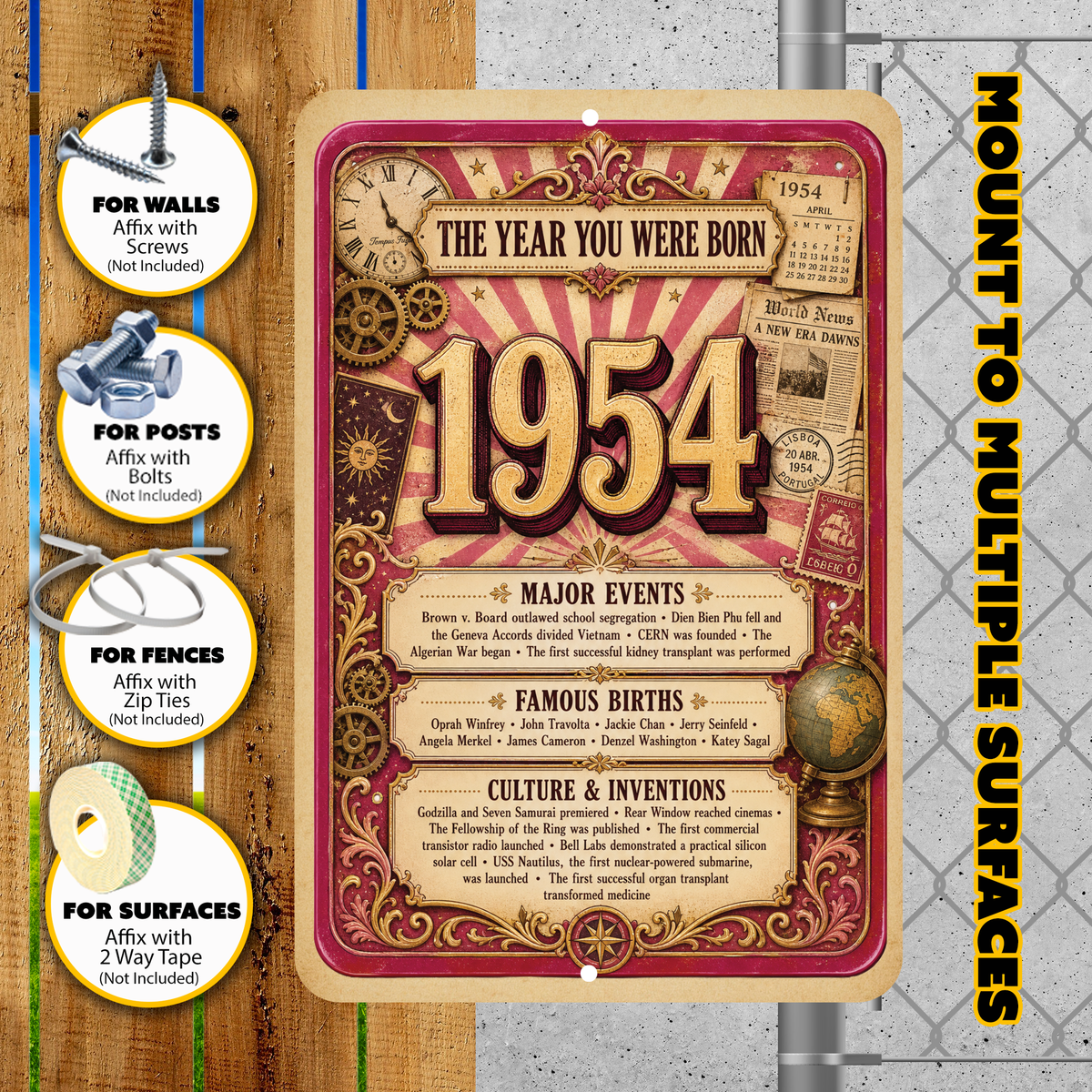 1954 The Year You Were Born Aluminum Sign – Vintage Birthday & Anniversary Gift