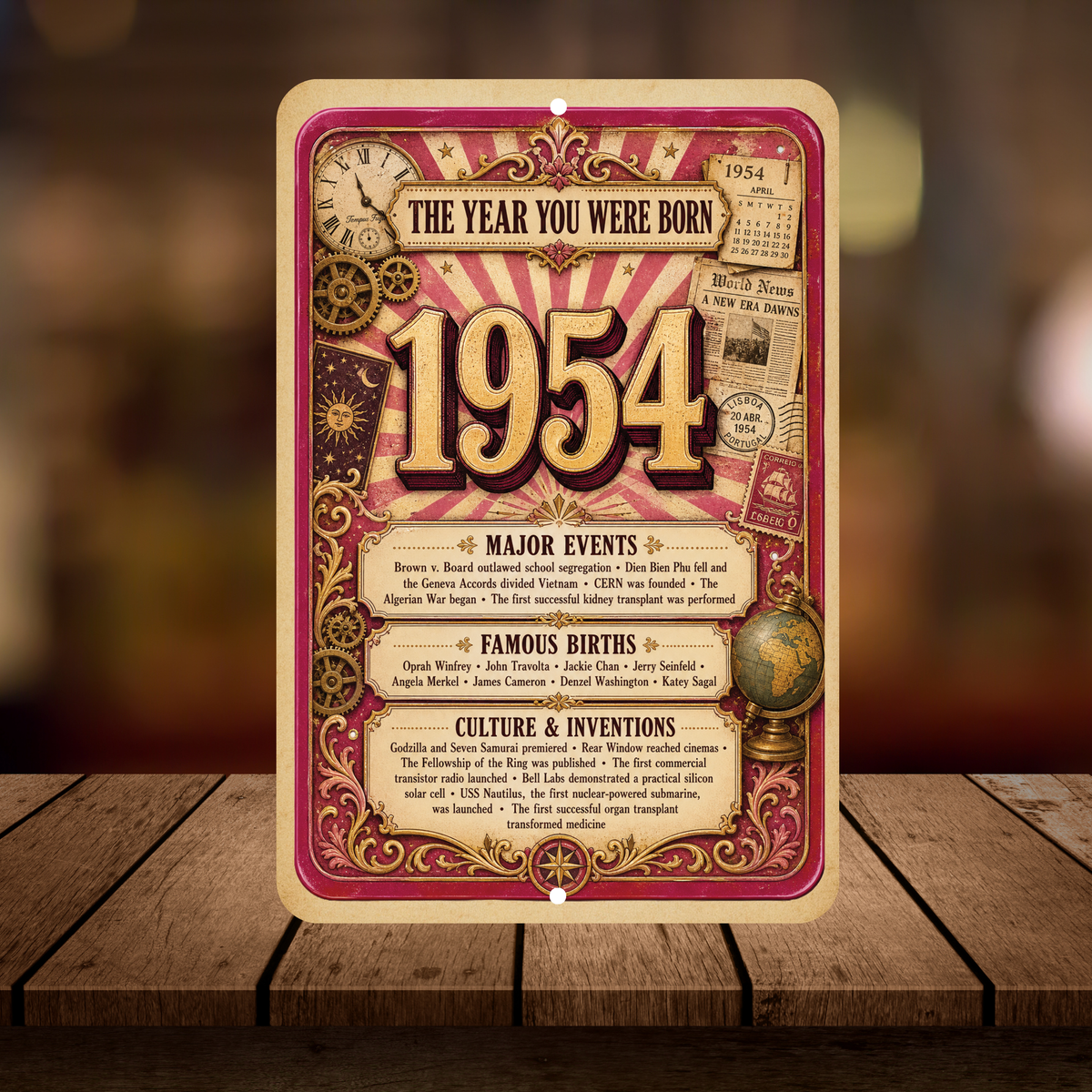 1954 The Year You Were Born Aluminum Sign – Vintage Birthday & Anniversary Gift