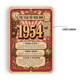 1954 The Year You Were Born Aluminum Sign – Vintage Birthday & Anniversary Gift