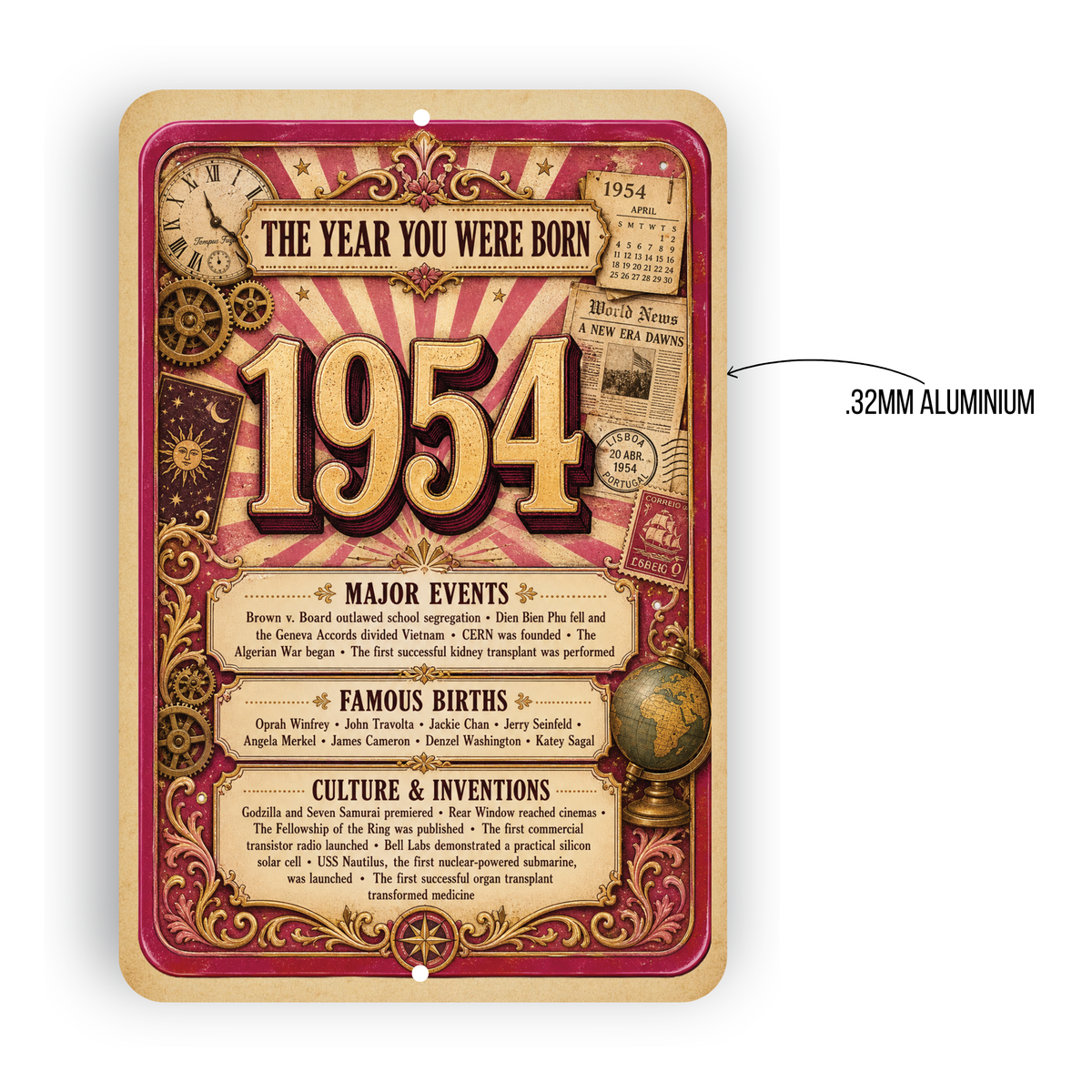 1954 The Year You Were Born Aluminum Sign – Vintage Birthday & Anniversary Gift