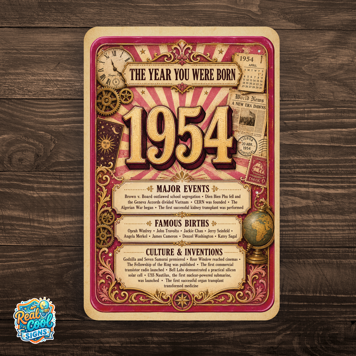 1954 The Year You Were Born Aluminum Sign – Vintage Birthday & Anniversary Gift