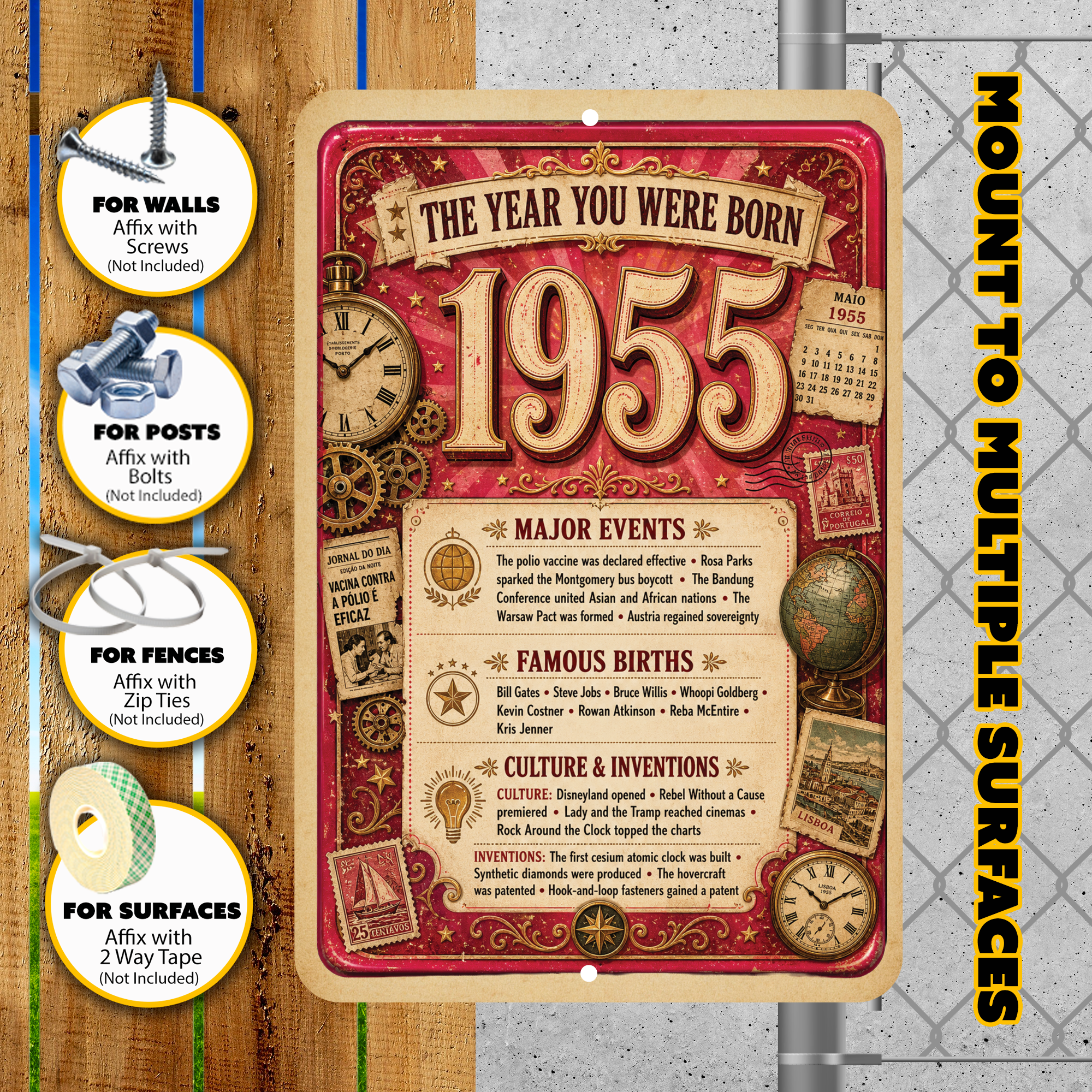 1955 The Year You Were Born Aluminum Sign – Vintage Birthday & Anniversary Gift