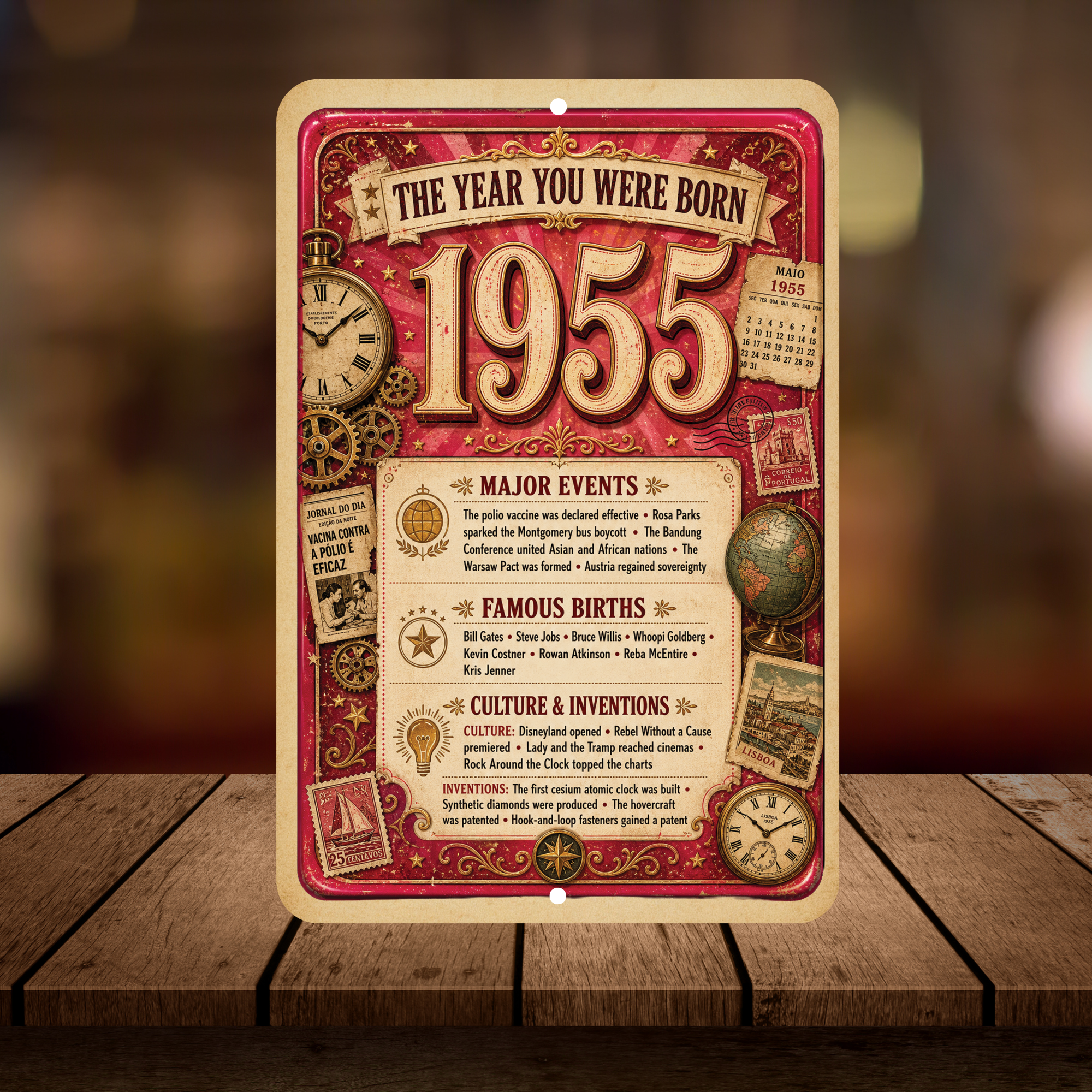 1955 The Year You Were Born Aluminum Sign – Vintage Birthday & Anniversary Gift