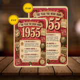 1955 The Year You Were Born Aluminum Sign – Vintage Birthday & Anniversary Gift