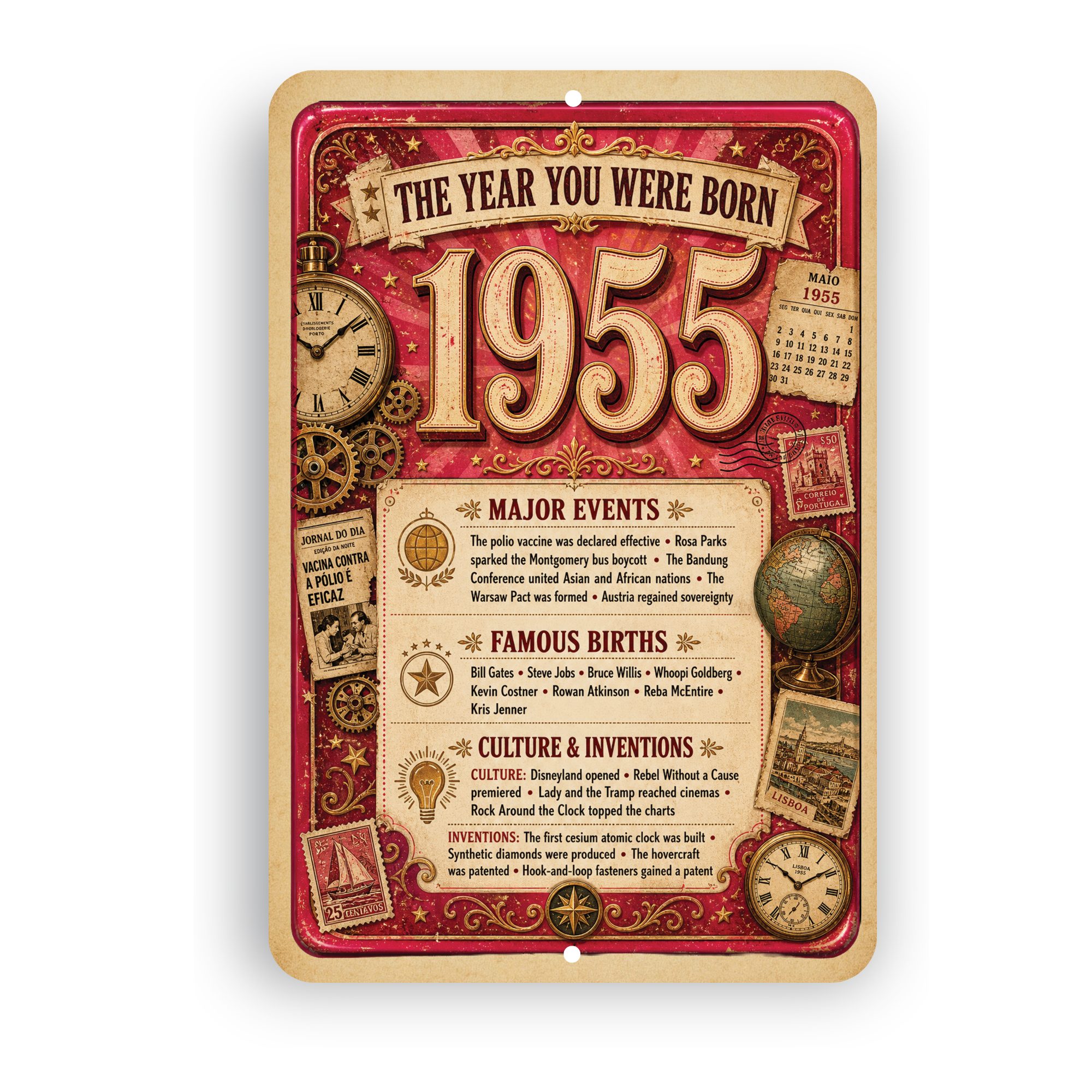 1955 The Year You Were Born Aluminum Sign – Vintage Birthday & Anniversary Gift