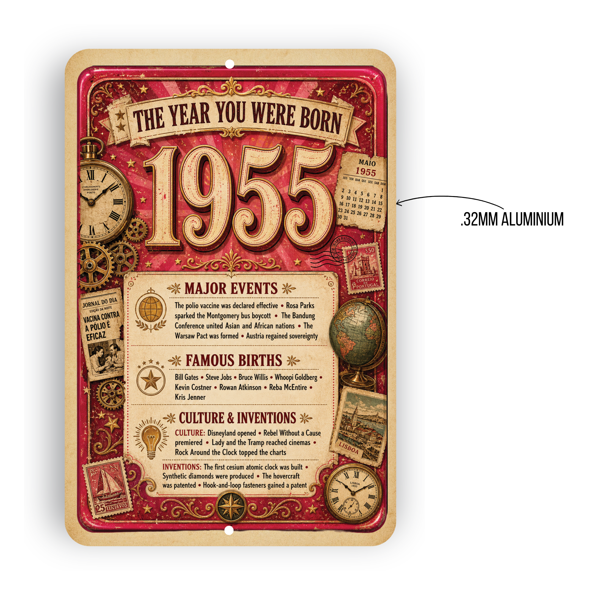 1955 The Year You Were Born Aluminum Sign – Vintage Birthday & Anniversary Gift