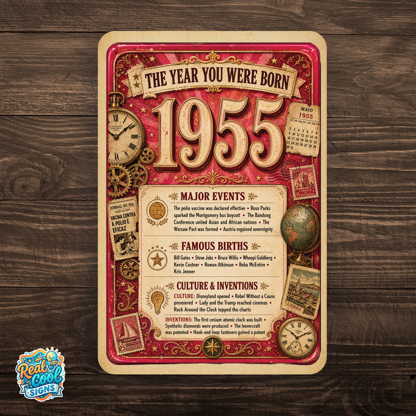 1955 The Year You Were Born Aluminum Sign – Vintage Birthday & Anniversary Gift
