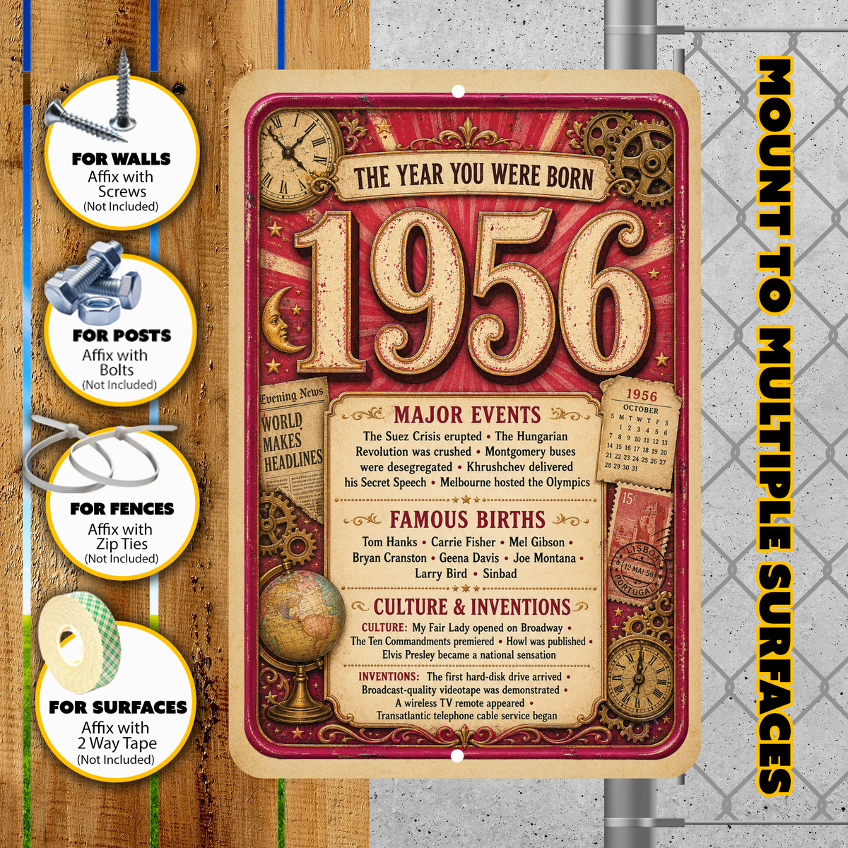 1956 The Year You Were Born Aluminum Sign – Vintage Birthday & Anniversary Gift