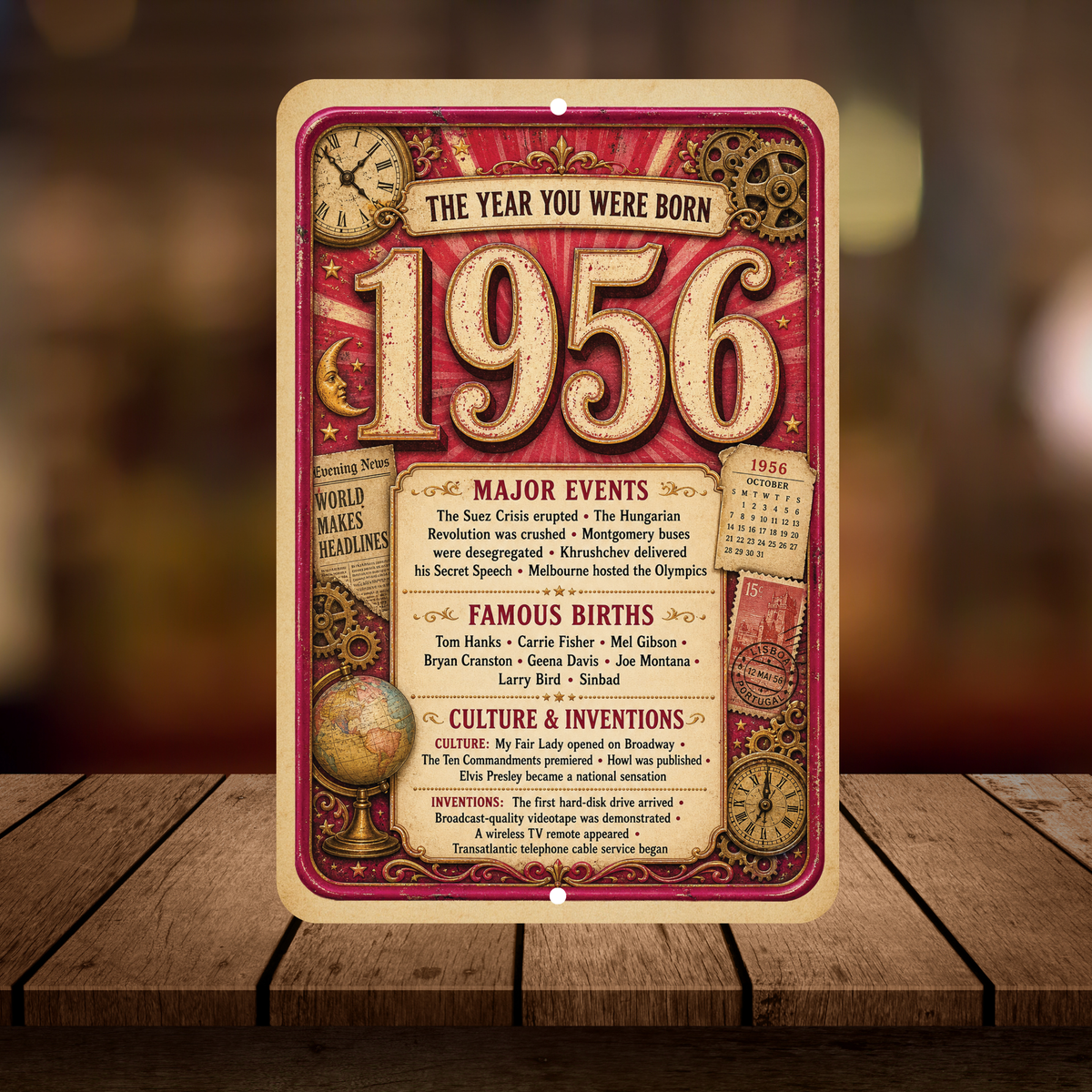 1956 The Year You Were Born Aluminum Sign – Vintage Birthday & Anniversary Gift