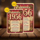 1956 The Year You Were Born Aluminum Sign – Vintage Birthday & Anniversary Gift