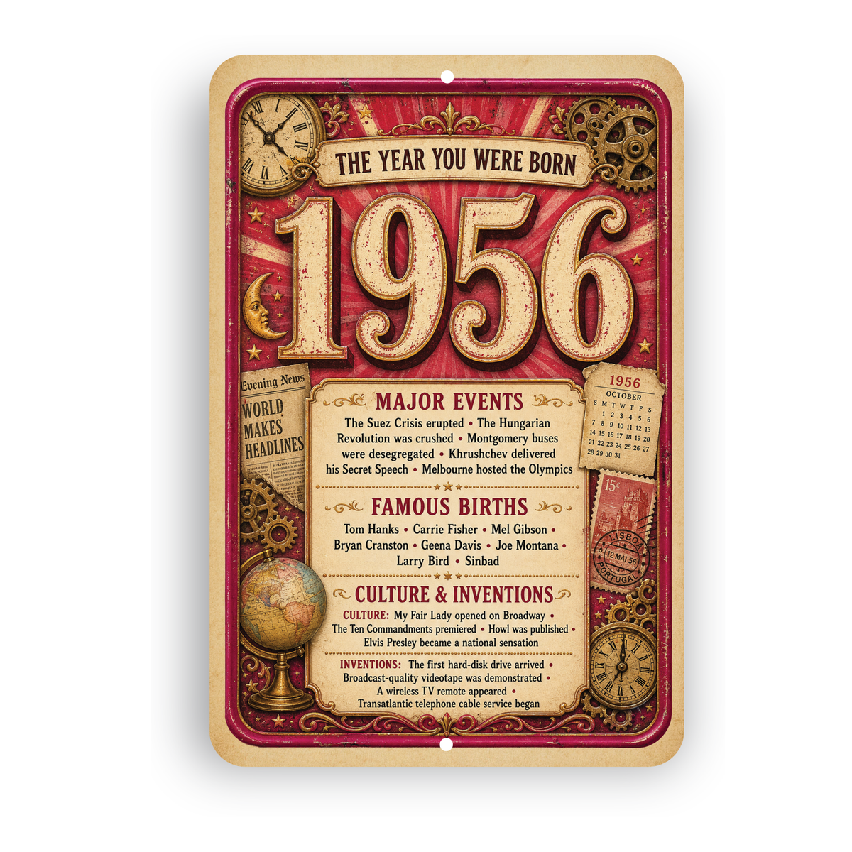 1956 The Year You Were Born Aluminum Sign – Vintage Birthday & Anniversary Gift