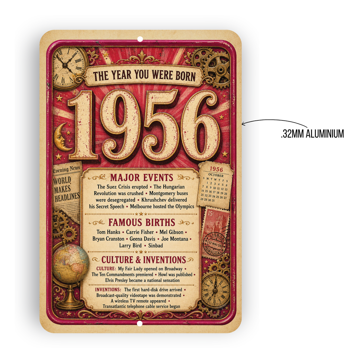 1956 The Year You Were Born Aluminum Sign – Vintage Birthday & Anniversary Gift