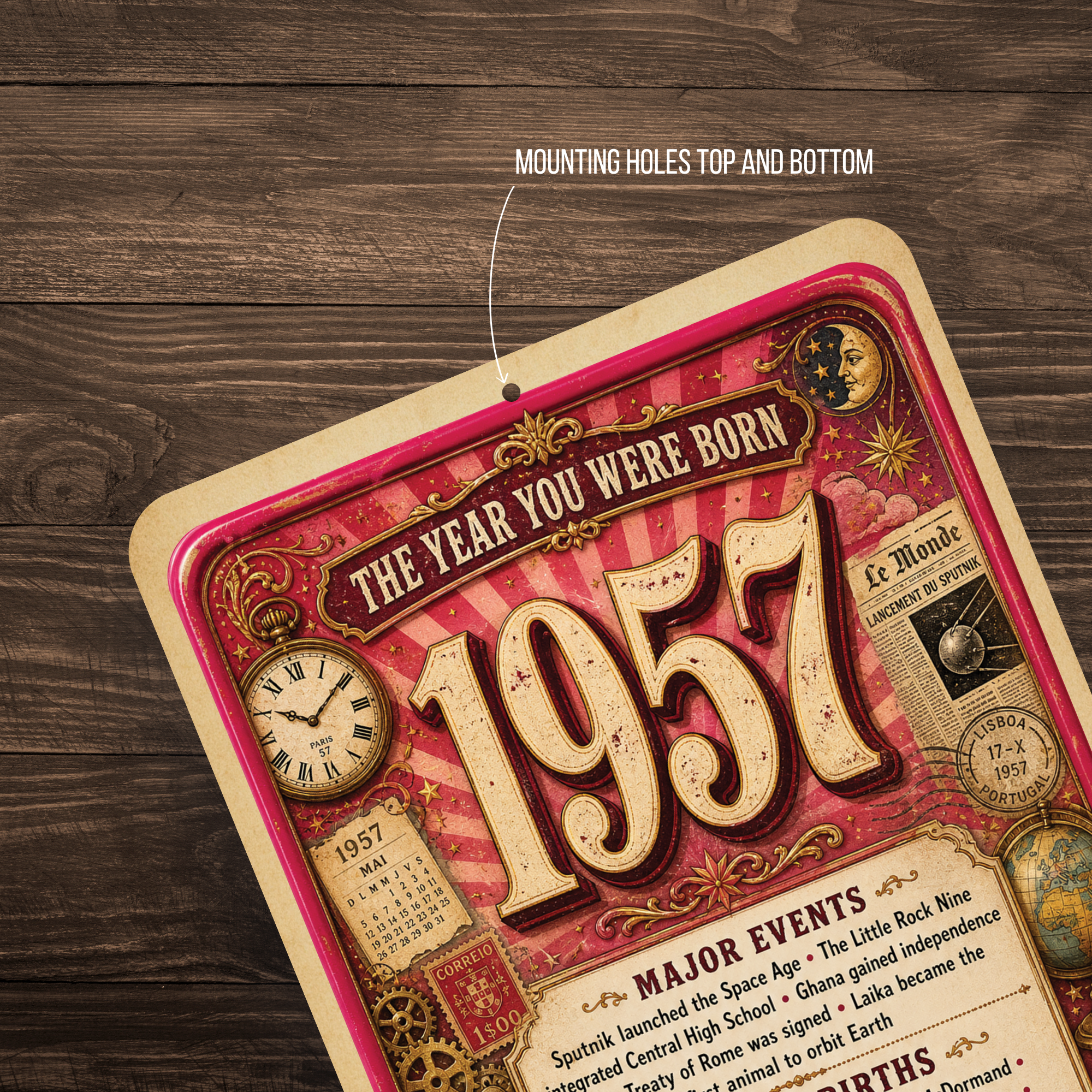 1957 The Year You Were Born Aluminum Sign – Vintage Birthday & Anniversary Gift