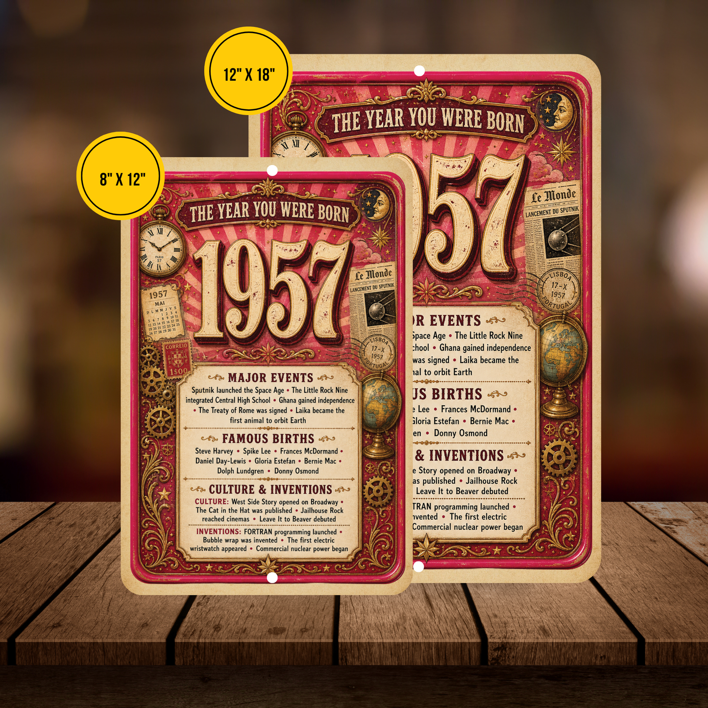 1957 The Year You Were Born Aluminum Sign – Vintage Birthday & Anniversary Gift